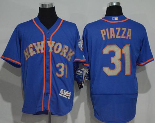 Mets #31 Mike Piazza Blue(Grey NO.) Flexbase Authentic Collection Stitched MLB Jersey